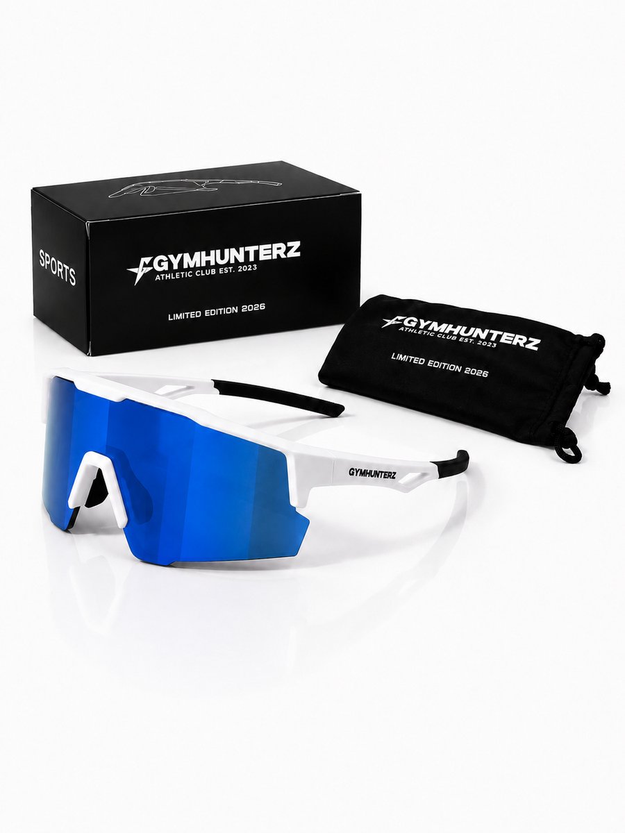 Gymhunterz Sport Zonnebril - Fietsbril - Wielrenbril - Hardloopbril - Festival Rave Space Bril - UV400 Gepolariseerd - Wit Blauw