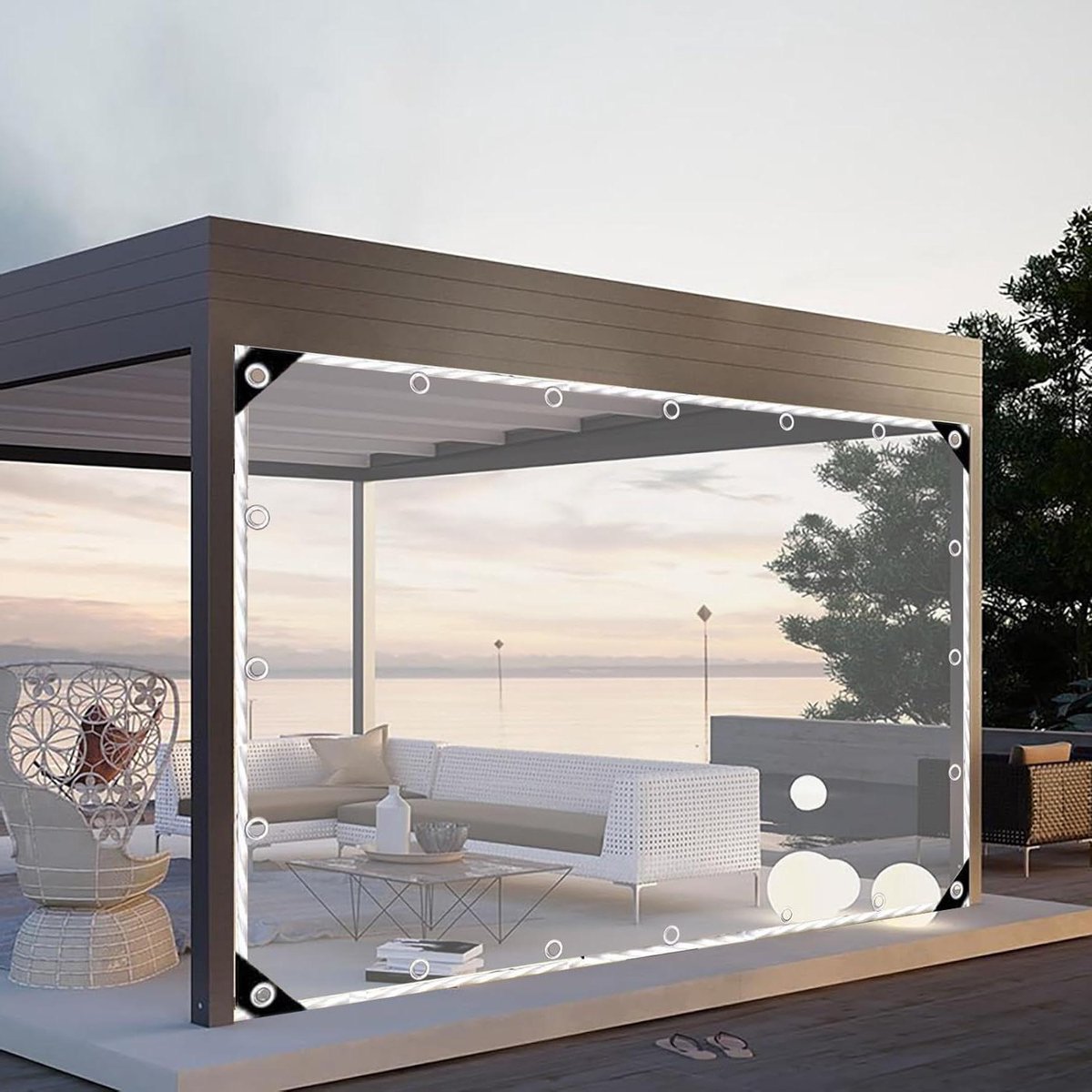 Tuingordijn Transparant - Pergola Gordijn - Buitenruimte Beschermen - Zwaar Belastbaar Vinyl - Op Maat Gemaakt - Transparant