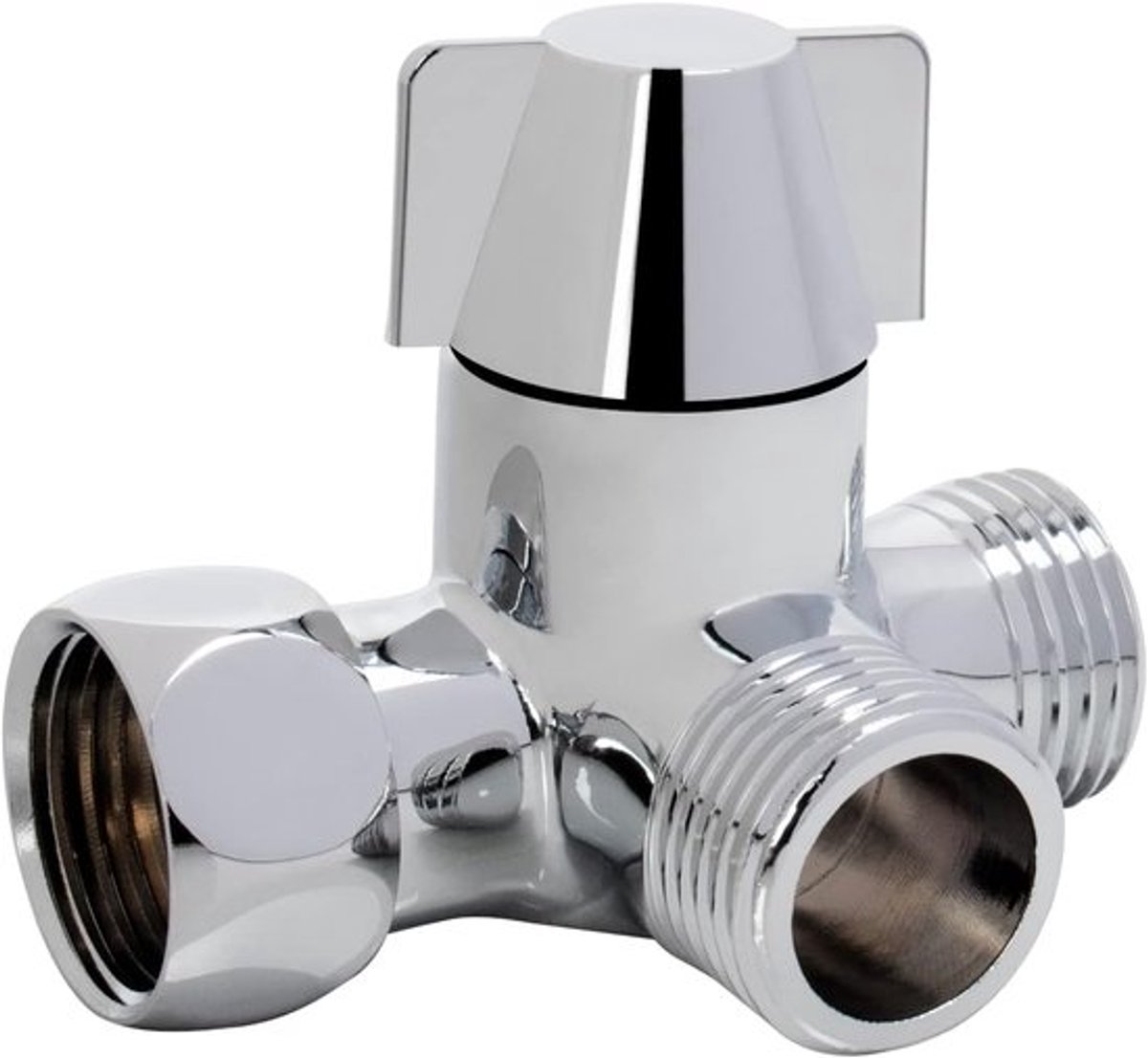 Richtingsventiel - T-type omsteller - Drieweg - G1/2" - Douchearm drieweg 1-in 2-uitlaten omsteller - Massief messing - Verchroomd - Voor het aansluiten van handdouche en vaste sproeikop - Doucheaansluiting - Badkamercomponenten