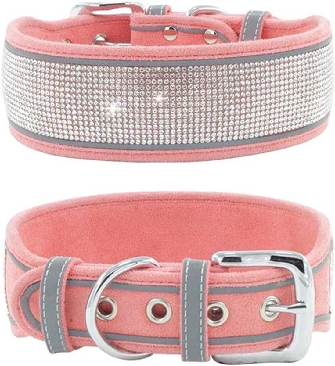 Strass halsband oogverblindend sprankelend zacht suède reflecterend kristal diamanten halsband voor middelgrote en grote honden (M: 15-19 inch roze)