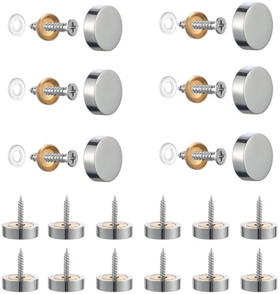 Decoratieve spiegel schroeven 20 sets - Zilveren schroeven met kap en rubberen ringen voor meubels