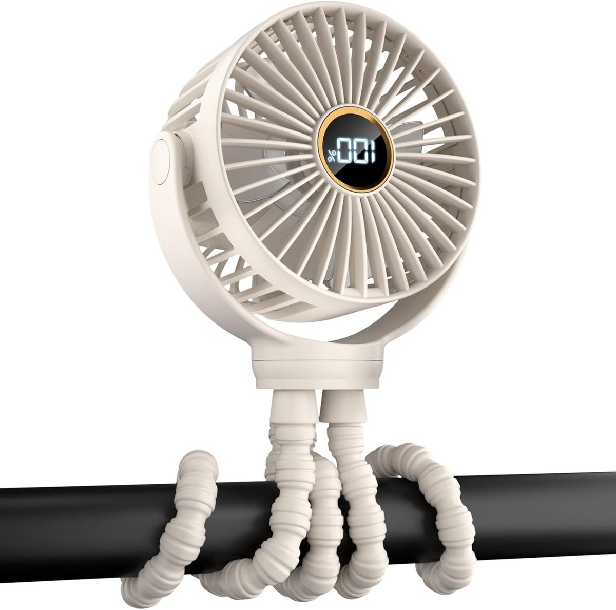 Draagbare Kinderwagen Ventilator - Mini Koeler - Baby Comfort - Flexibele Tripod Clip - USB Oplaadbaar - Beige
