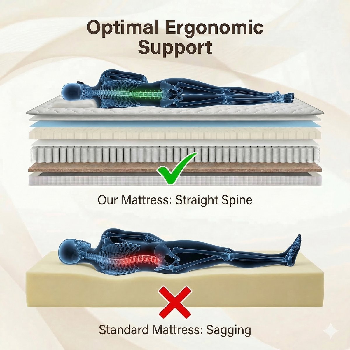 MIVRAY Matras 140x200 cm - 7-Zone Pocketvering Met Comfortschuim En H4 Stevige Ondersteuning - Ergonomisch Voor Volwassenen - Wit thumbnail 2
