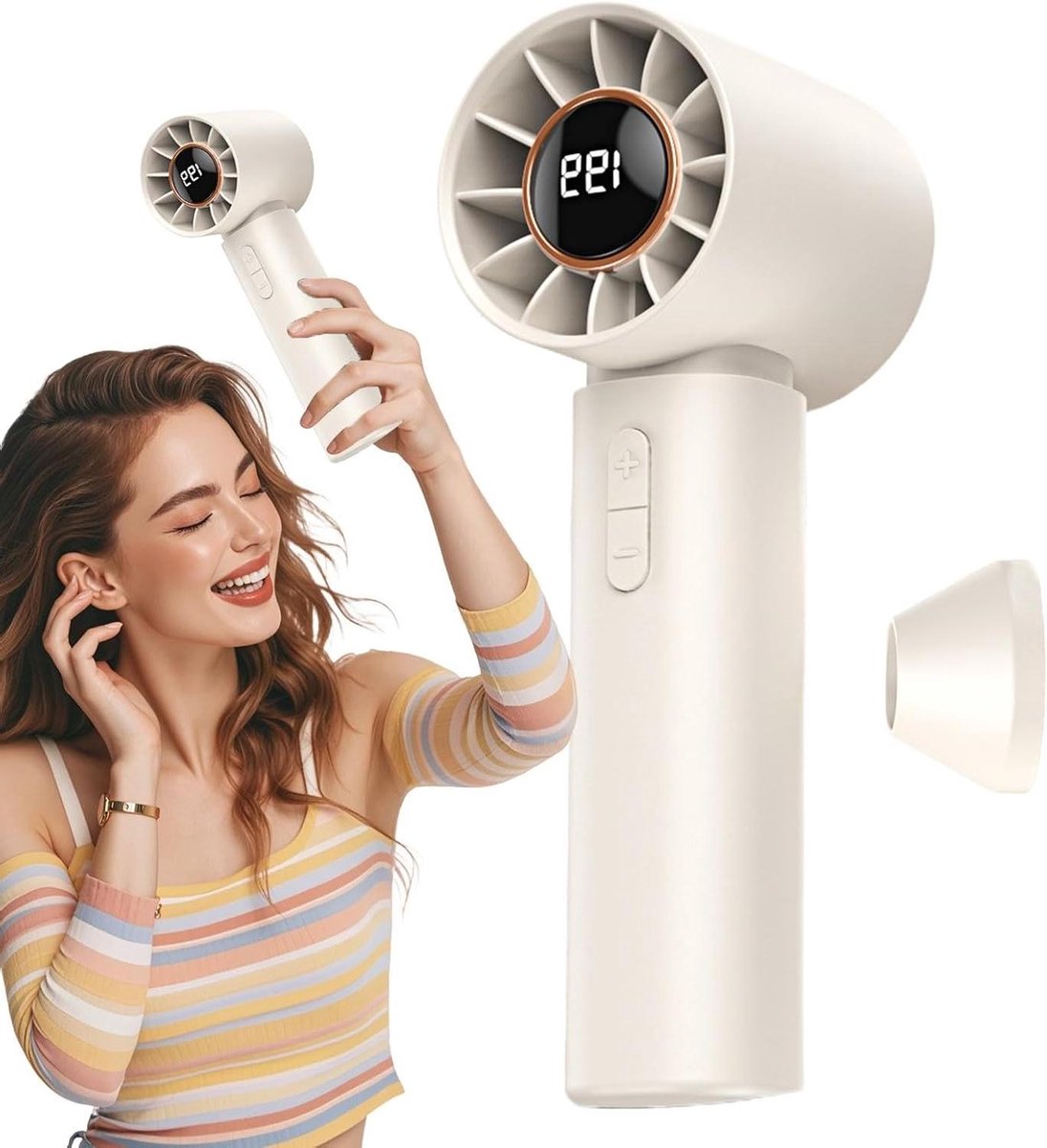 Draagbare Ventilator - Persoonlijke Koeler - Altijd Verkoeling - Bladloze Turbotechnologie - 16.5cm Hoog - Beige
