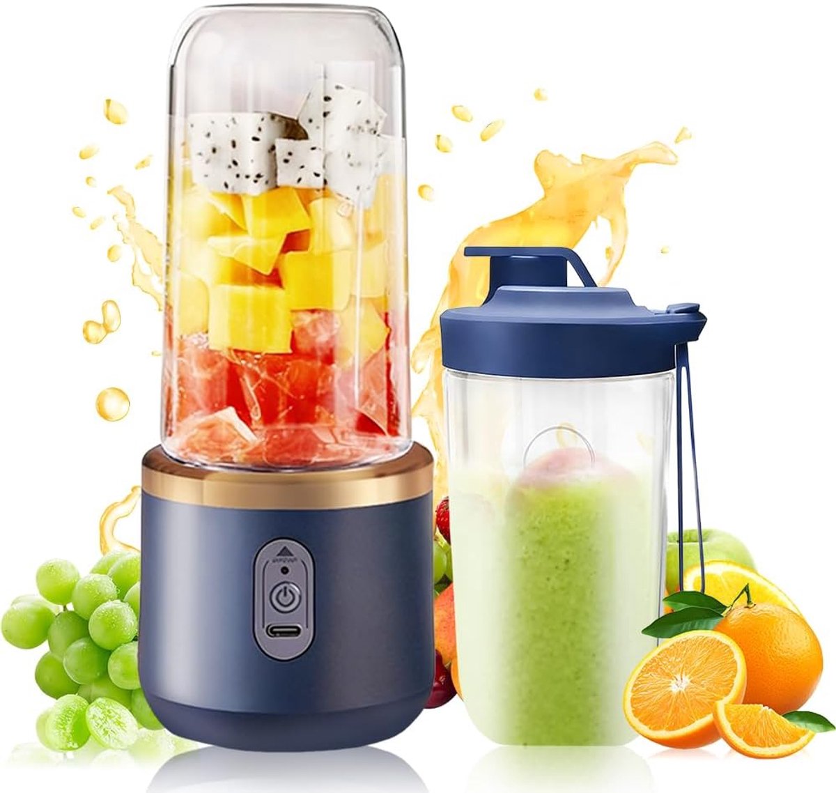SnelShoppen - Portable Mixer 400 ml - USB Oplaadbare Blender met Vervangbekers - Mini Smoothie Maker voor Milkshakes, Sappen, Smoothies - Lichtgewicht