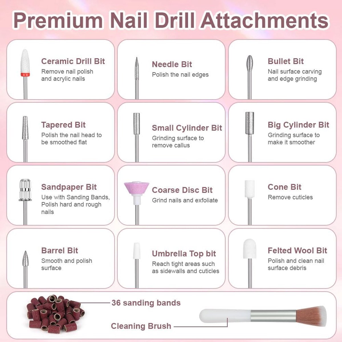 SnelShoppen - Draadloze Elektrische Vijl voor Nagels, 12-in-1 Oplaadbare Nagelset met 3 Instelbare Snelheden tot 20000rpm, Professionele Nagelverzorgi thumbnail 2