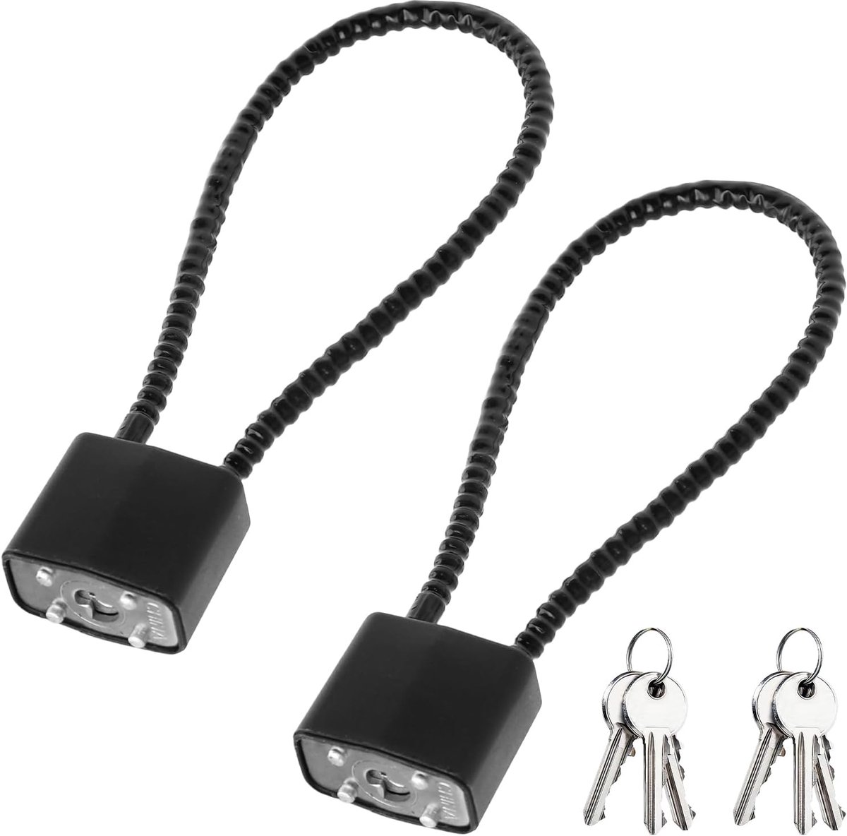 SnelShoppen - Set van 2 Hangsloten met Sleutel - Tentslot 28 cm Zwart - Gelijksluitend Draadkabelslot voor Fiets, Tent, Koffer, Helm, Kelder en Vuilni