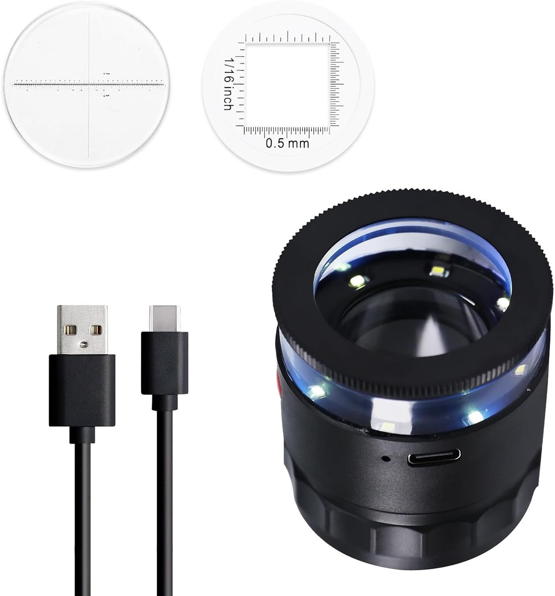 SnelShoppen - 10x Vergrootglas - Oplaadbare Juweliersloupe met UV en LED Verlichting, Verlichte Oogloupe met Verstelbare Focus en Afneembare Meetlat -