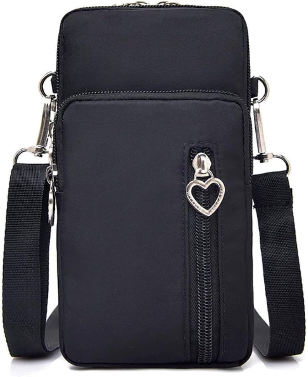 Thijox - Mobiele Telefoon Schoudertas - Nylon Crossbody Tas met Hoofdtelefooningang - Kleine Portemonnee voor Telefoons tot 7 inch - Zwart - Ideaal vo