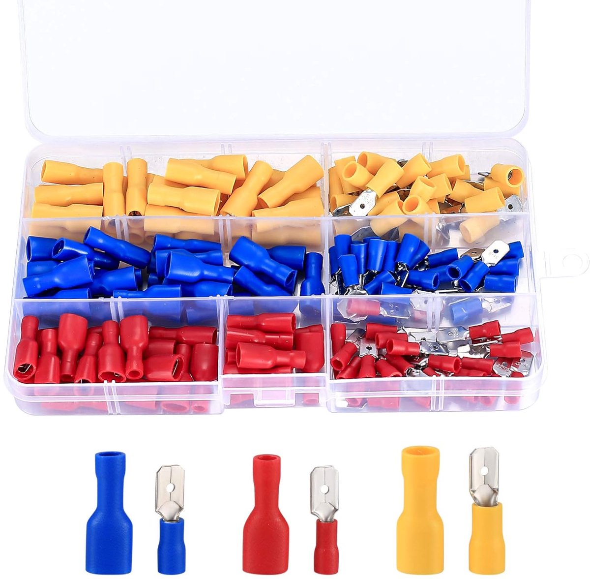 Thijox - Knelverbinderset Kabelverbinderset Geïsoleerde Krimpterminals Kabelschoenen 150 Stuks Rood Blauw Geel - Geschikt voor Elektrische Verbindinge