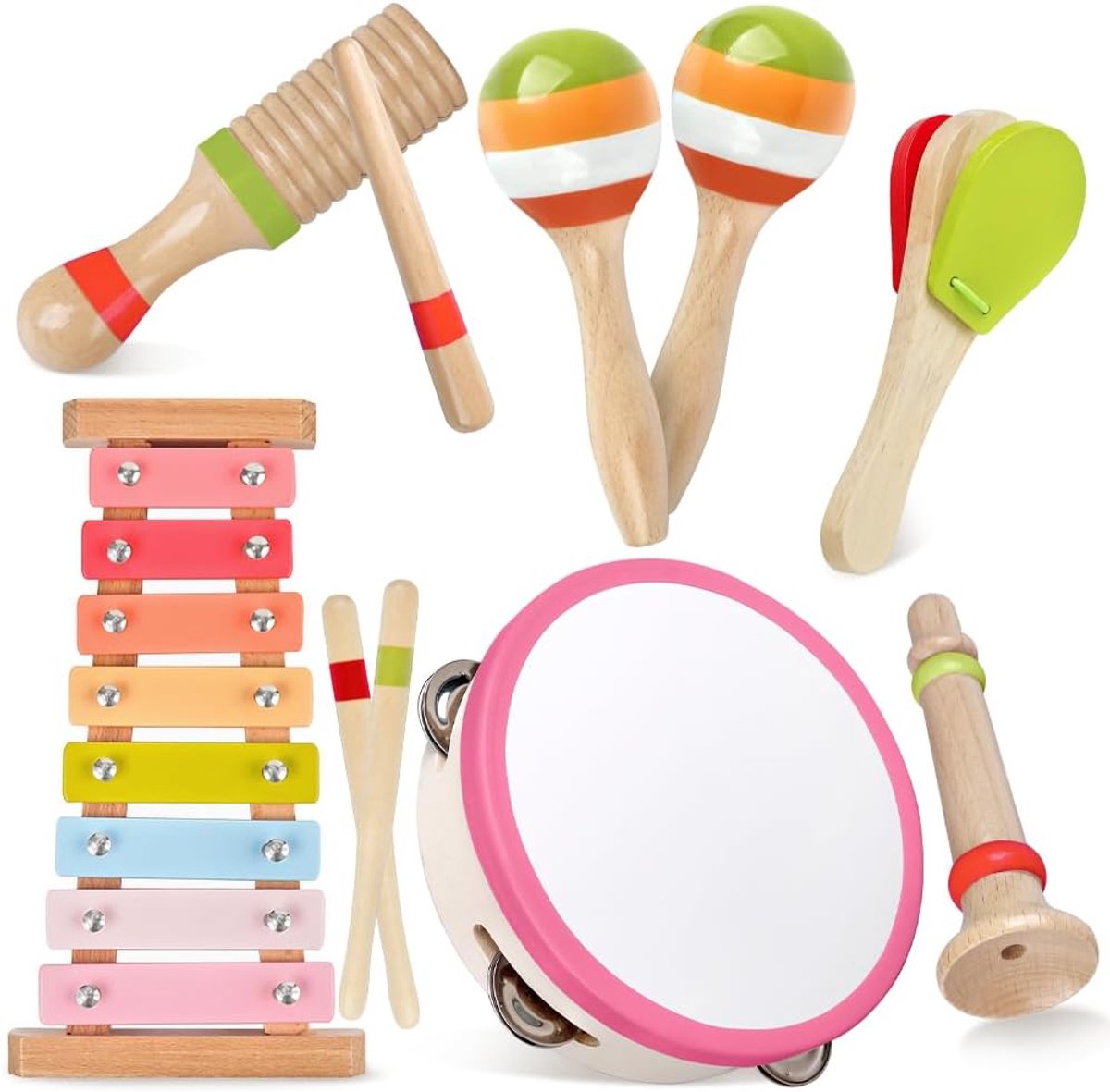 Thijox - Montessori Speelgoed Houten Muziekinstrumenten 6-in-1 Xylofoon en Percussie Set voor Peuters 1-3 Jaar, Educatief Speelgoed voor Thuisleren en