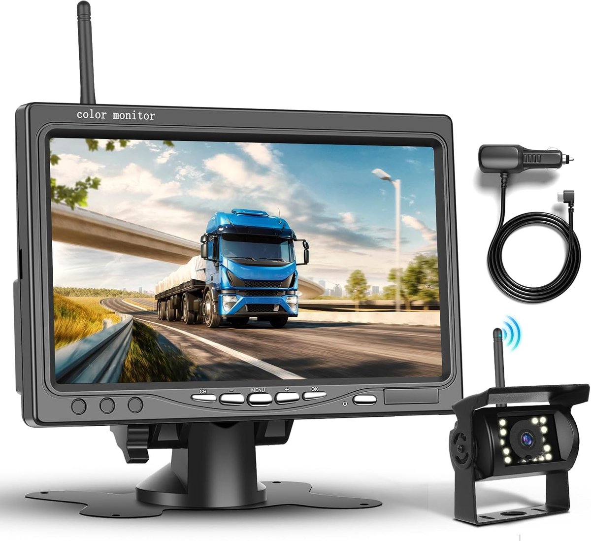 SnelShoppen - Draadloze Achteruitrijcamera Set HD 1080P met 7 Inch Monitor voor Trailers, Motorhomes, Trucks, Auto's, Bussen, IP68 Waterdicht, Nachtzi