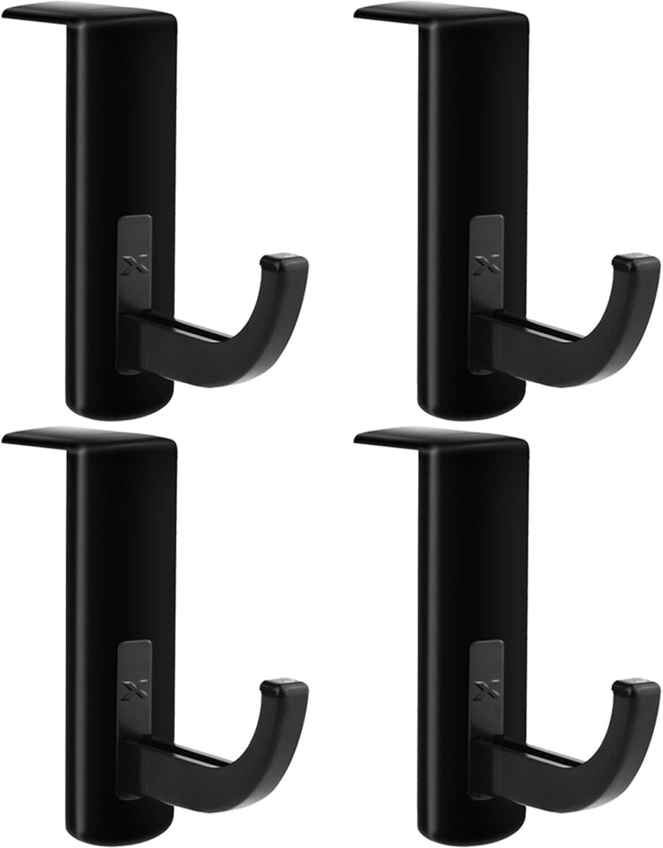 SnelShoppen - 4-Pack Monitor Haken voor Hoofdtelefoon - Stick-on Hoofdtelefoonhouder - Zwart - Geschikt voor Monitor, Kabels en Accessoires - Sterke L
