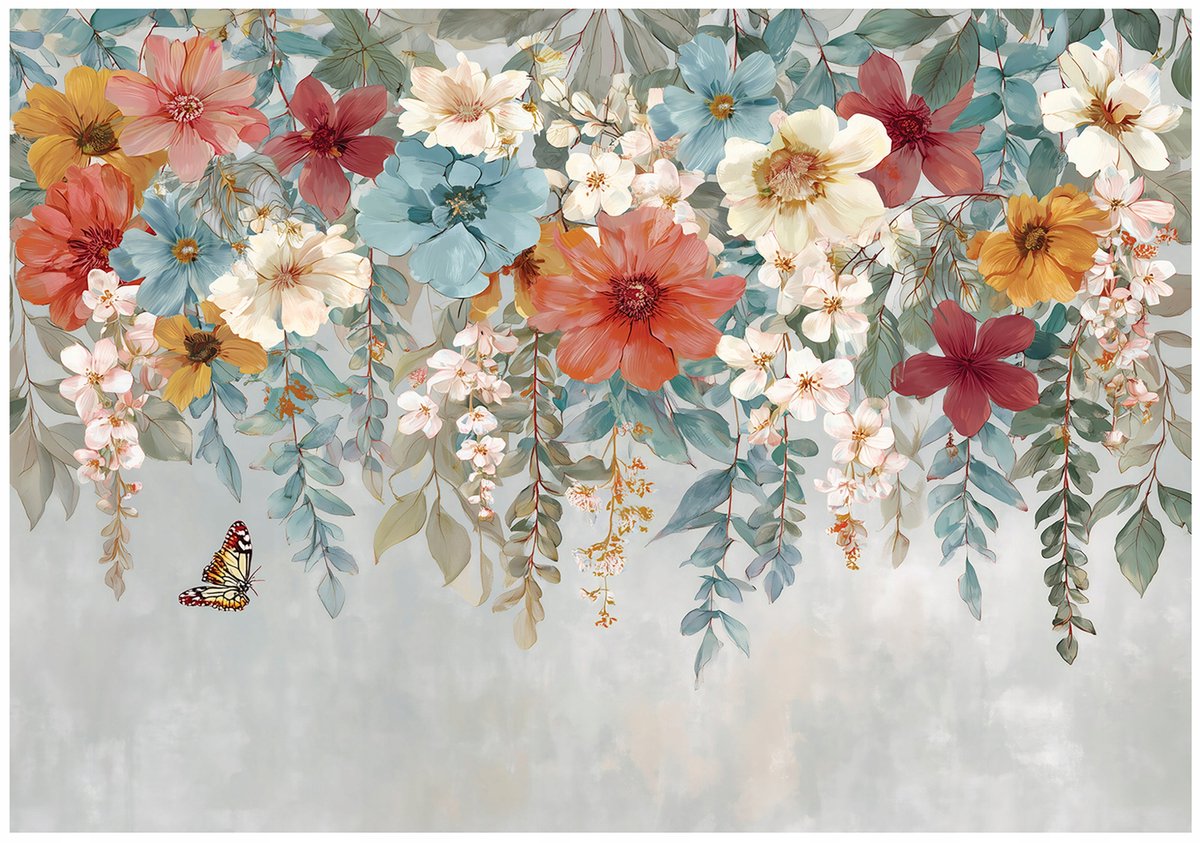 WALLARENA - Fotobehang - 300x210 cm - hangende bloemen en bladeren voor woonkamer en slaapkamer