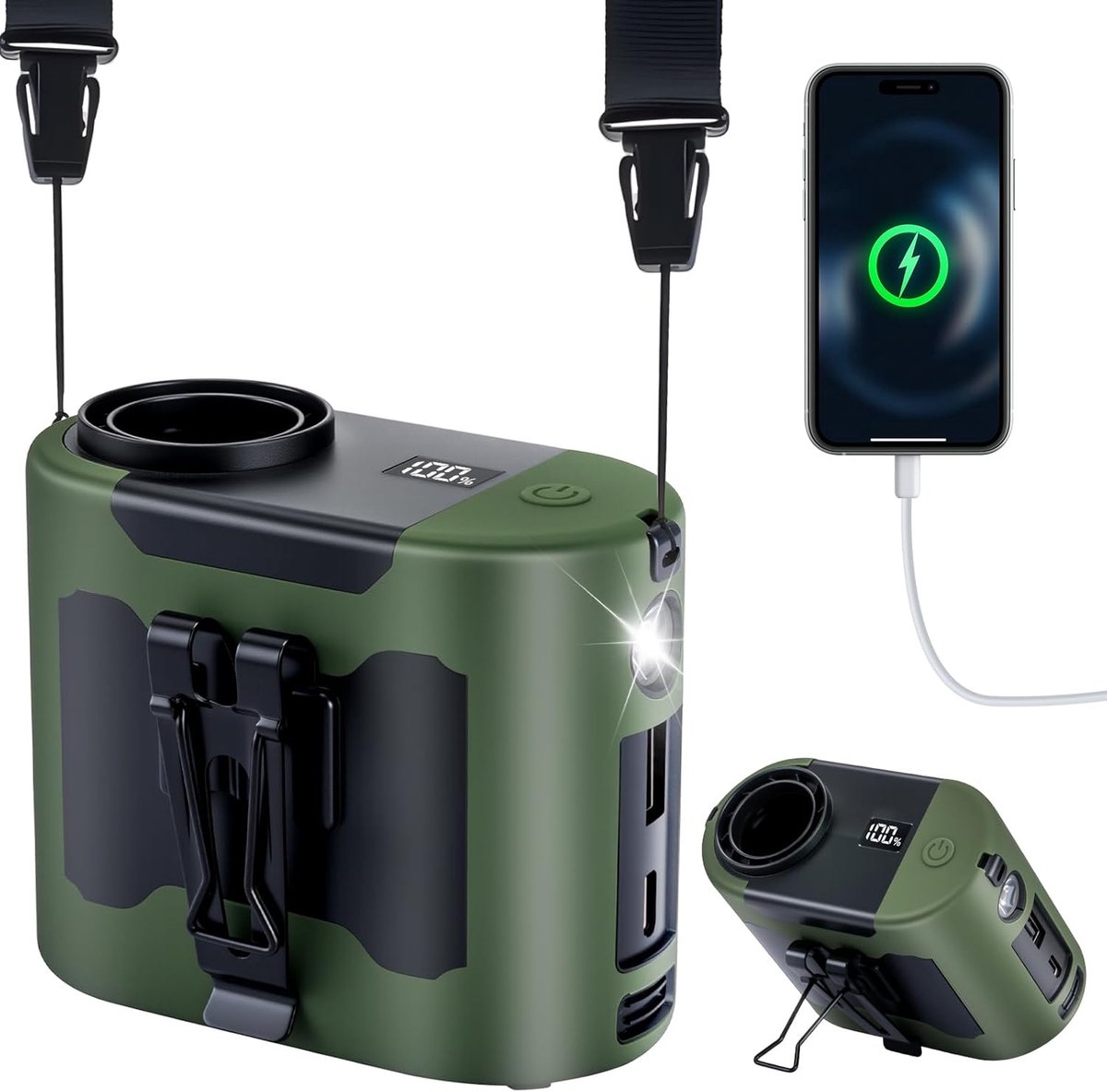 Tailleventilator met Clip - 14800 mAh Draagbare Ventilator - 5 Snelheden - LED Verlichting - Powerbank Functie - Tot 40 Uur Accuduur