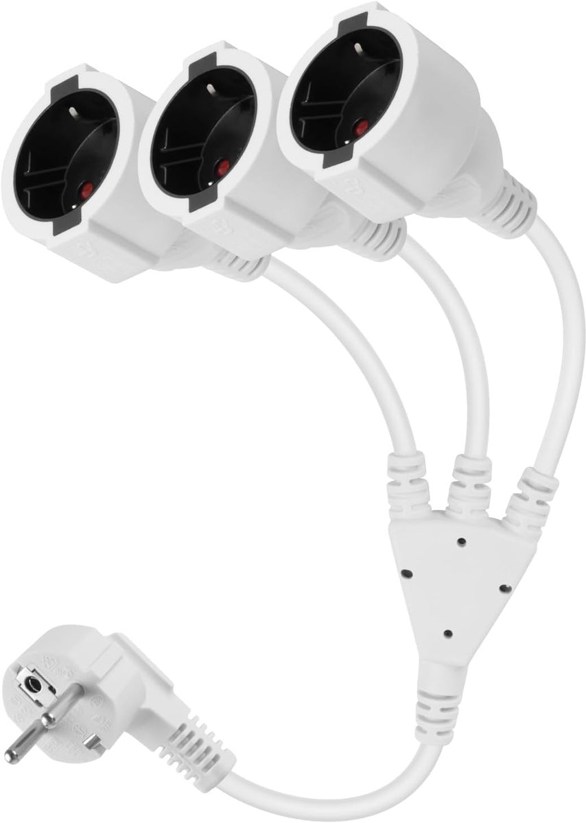 SnelShoppen - 3-Way Schuko Sockets Power Cable, 250V 16A, IP44 Buiten Verlengsnoer, Grondcontact Type F, 1 naar 3, Wit - Voor Tuin, Keuken en Kantoor