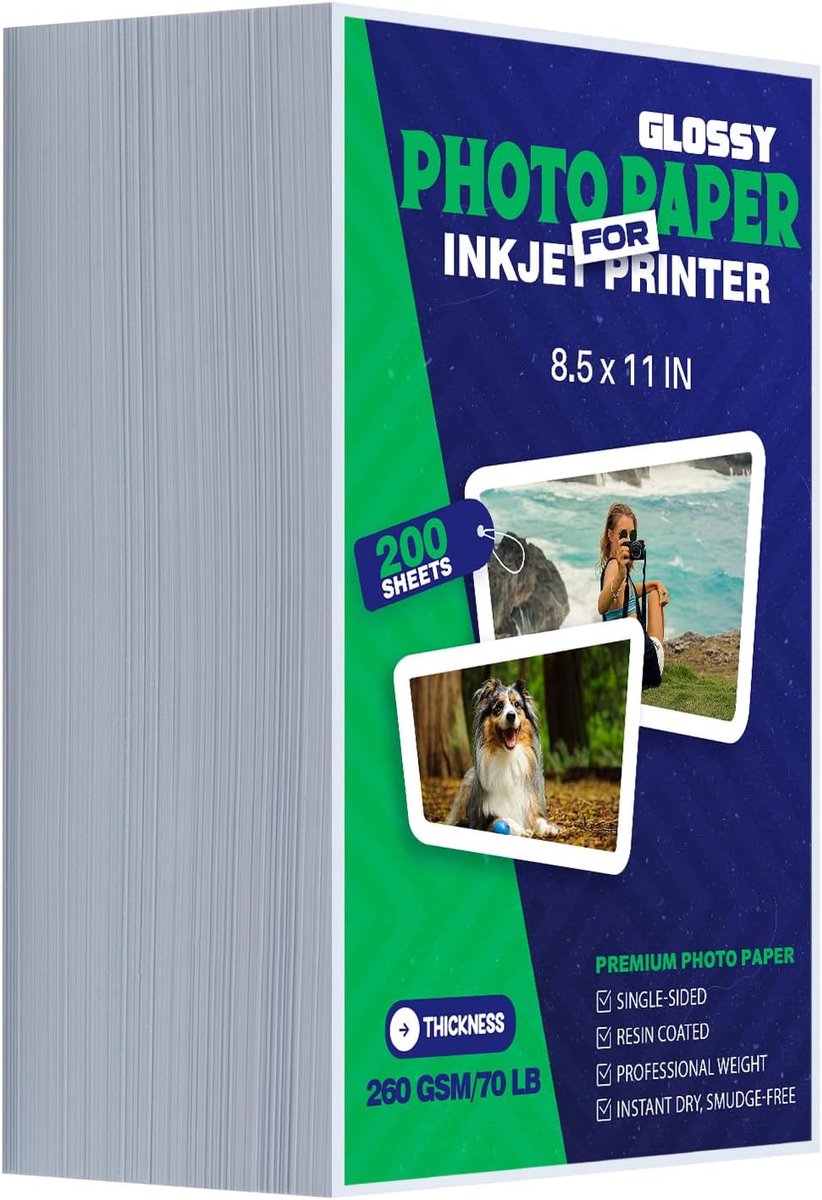 SnelShoppen - Inkjet Photo Paper A4 Glossy 260 gsm - 200 Vel Premium Heavyweight Fotopapier voor Professionele Afdrukken, Postcards, Direct Drying