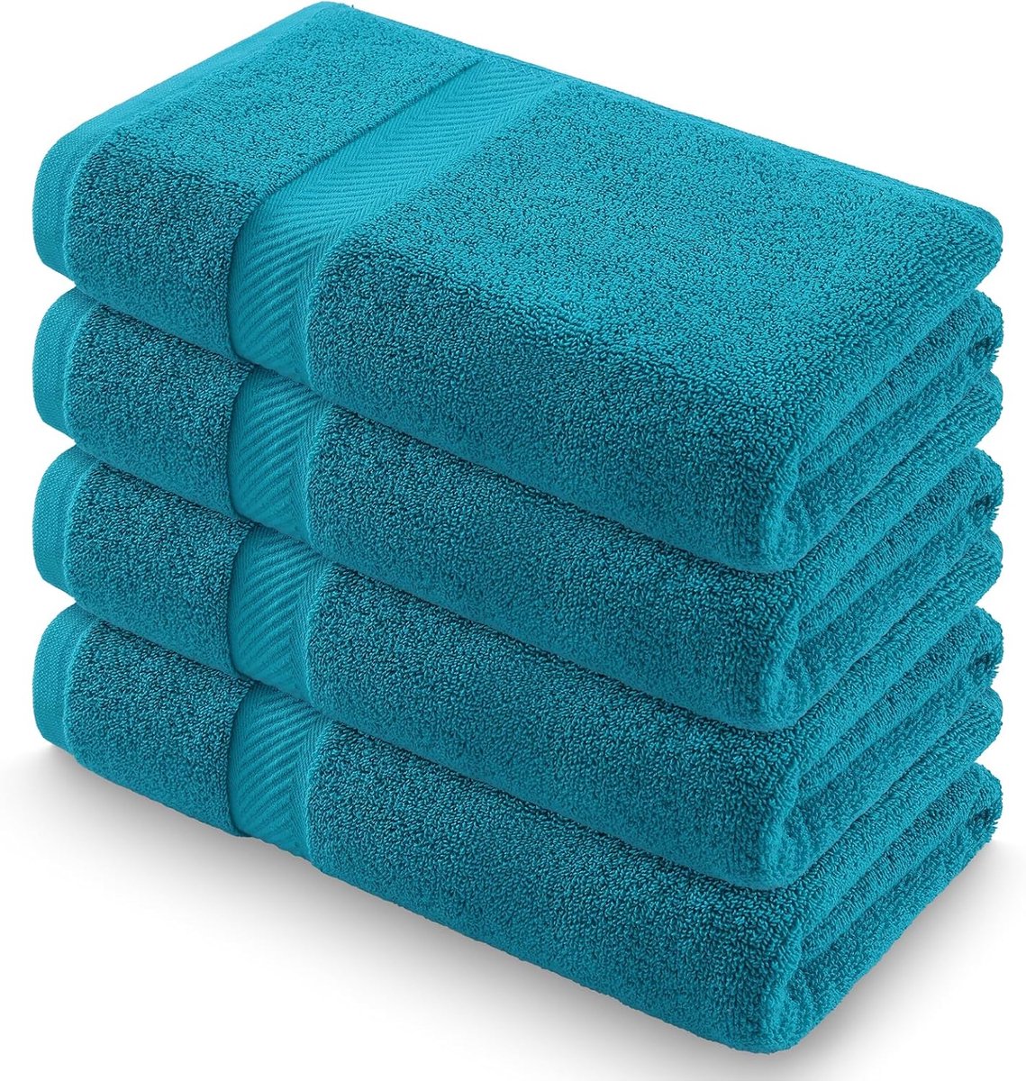 SnelShoppen - Set van 4 Handdoeken 100% Katoen, 500 g/m², Zacht en Absorberend, Wasbaar tot 60 °C, Fluffy Douchehanddoeken 50 x 100 cm, Turquoise voor