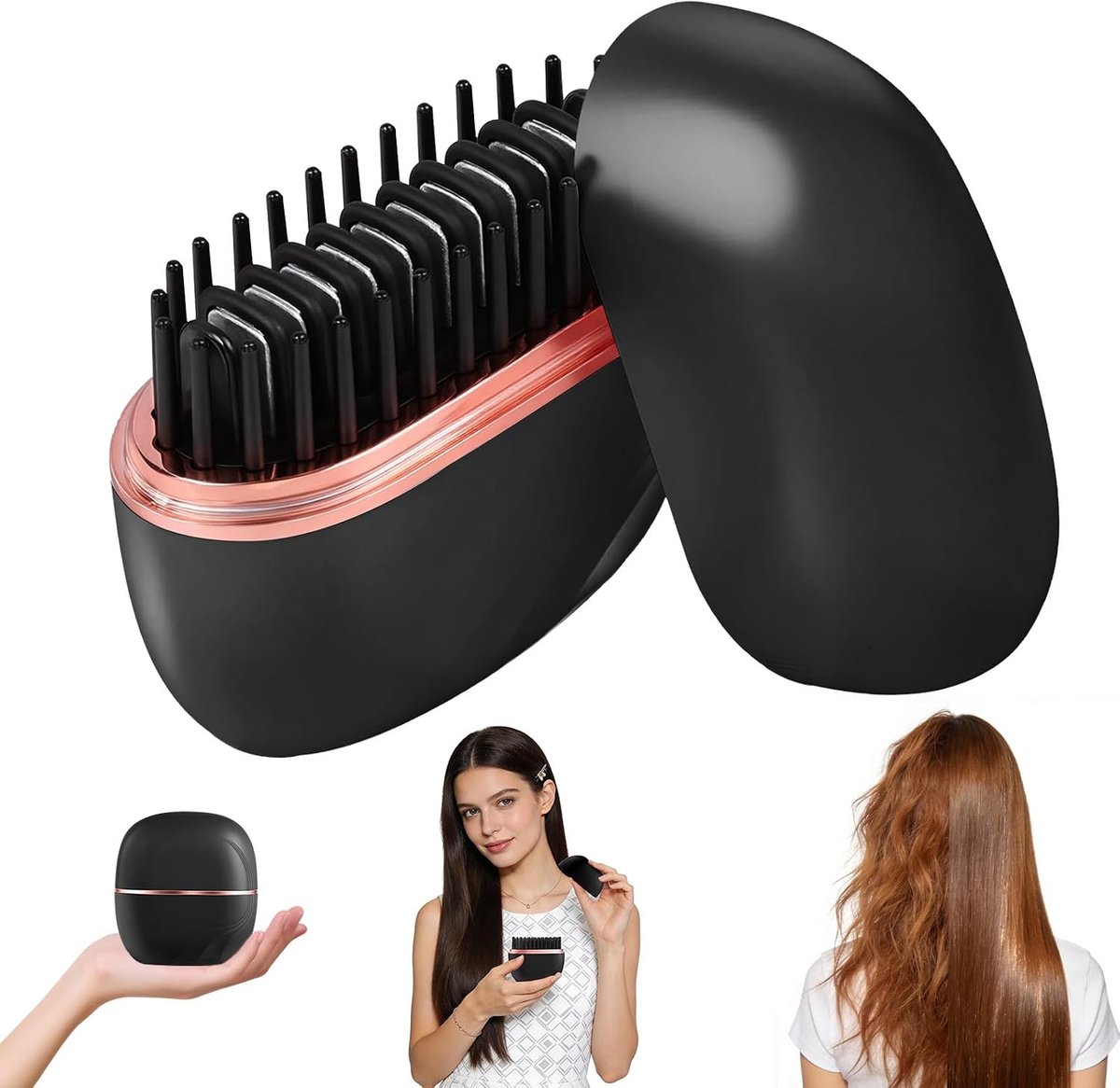 SnelShoppen - Mini Haarstijltang Draadloos, Reis Haarstraightener, Thermische Haarborstel, Draagbare Styling Accessoires, 3 Instelbare Temperaturen, Z