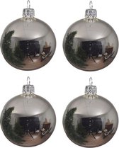 4x Zilveren glazen kerstballen 10 cm - Glans/glanzende - Kerstboomversiering zilver