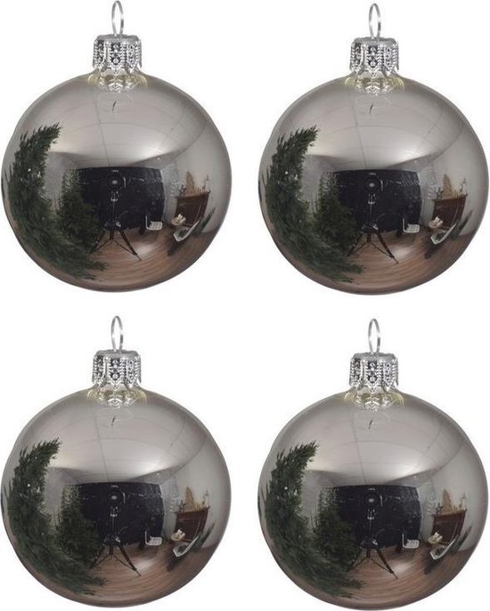 4x Zilveren glazen kerstballen 10 cm - Glans/glanzende -  Kerstboomversiering zilver | bol
