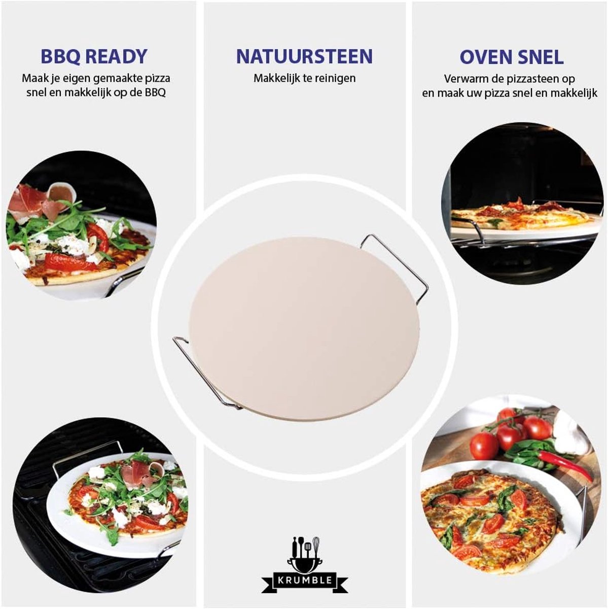 SnelShoppen - Pizza steen rond 38cm - Natuurlijke steen voor oven en BBQ - Ideaal voor pizza, brood en meer - Beige BBQ accessoires