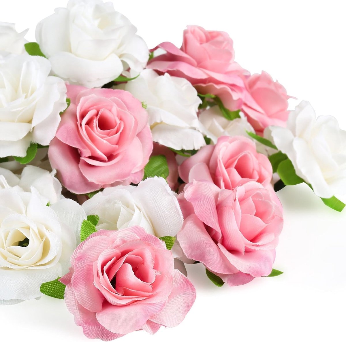 SnelShoppen - 50 Stuks Kunstbloemen Rozenkoppen, Wit en Roze, 4 cm Diameter, Perfect voor Bruiloft, Feest, Decoratie, DIY, Silk Flowers