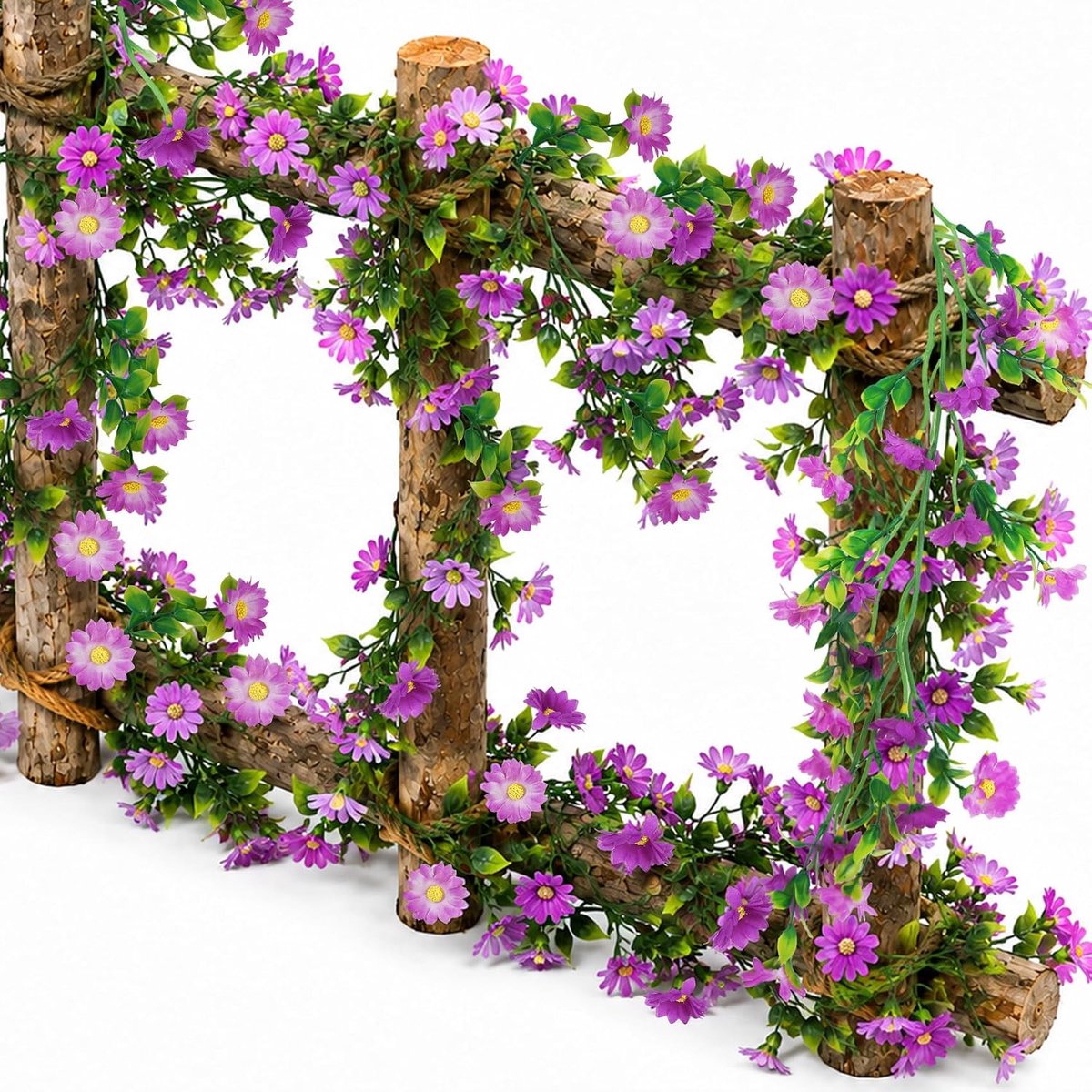 SnelShoppen - Kunstmatige Paarse Madeliefjes Bloemenslinger Set van 2 x 2,1 m - Zijden Bloemen Decoratie voor Binnen & Buiten, Bruiloft, Tuin, Trap Le