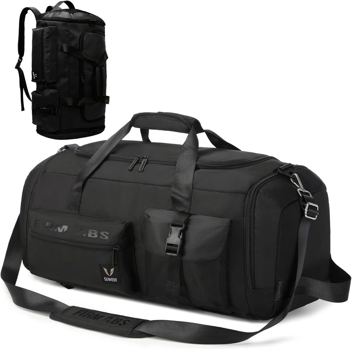 SnelShoppen - Grote Reisbagage 65L voor Mannen en Vrouwen, Sporttas met Schoencompartiment & Nat-Droog Compartment, Zwarte Weekendtas 60x35x30 cm, Ide