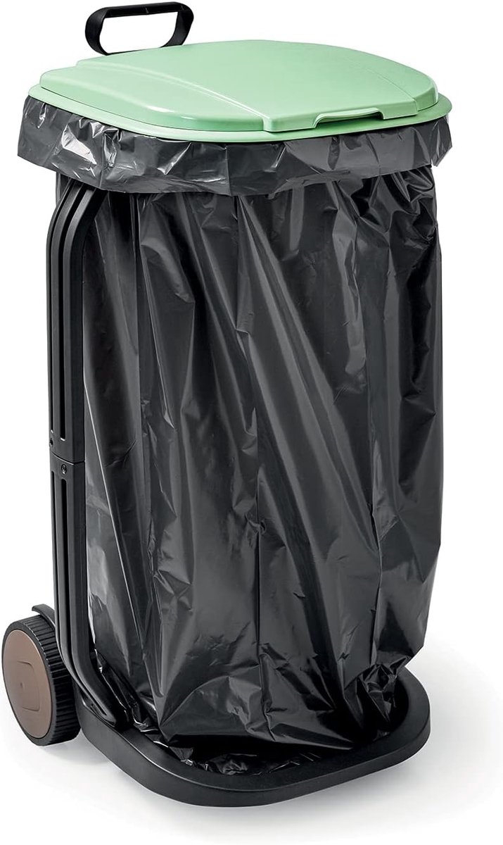 SnelShoppen - RECO Handtruck van Gerecycled Plastic voor Tuinafval, Bladeren, Afvalscheiding met Deksel en Wielen - Duurzaam, Milieuvriendelijk, Itali