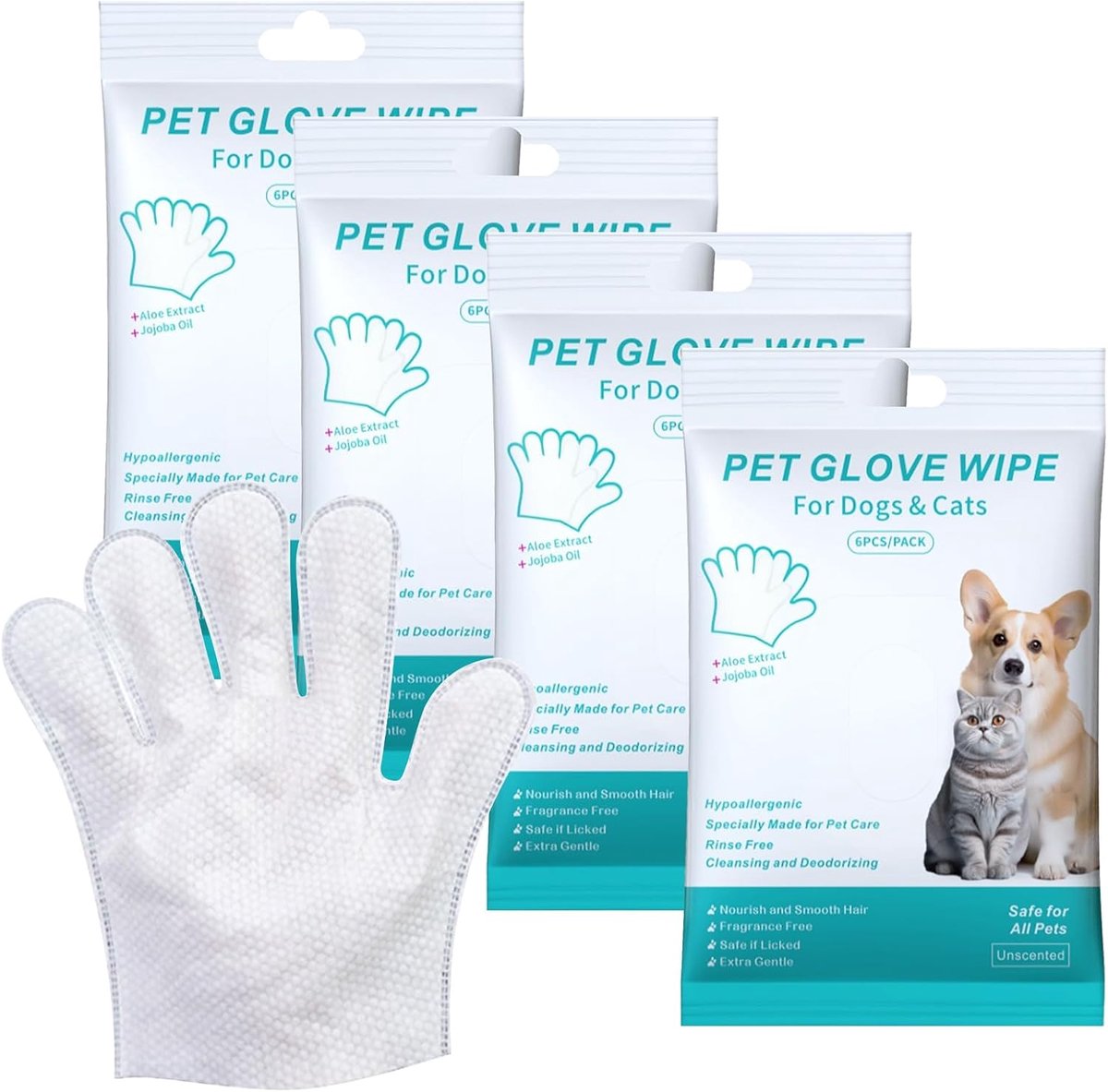 SnelShoppen - 24pcs Pet Glove Cloths - Dieren Handschoenen voor Honden en Katten - Milieu-vriendelijke Schoonmaakdoekjes - Ideaal voor Oren, Pootjes e