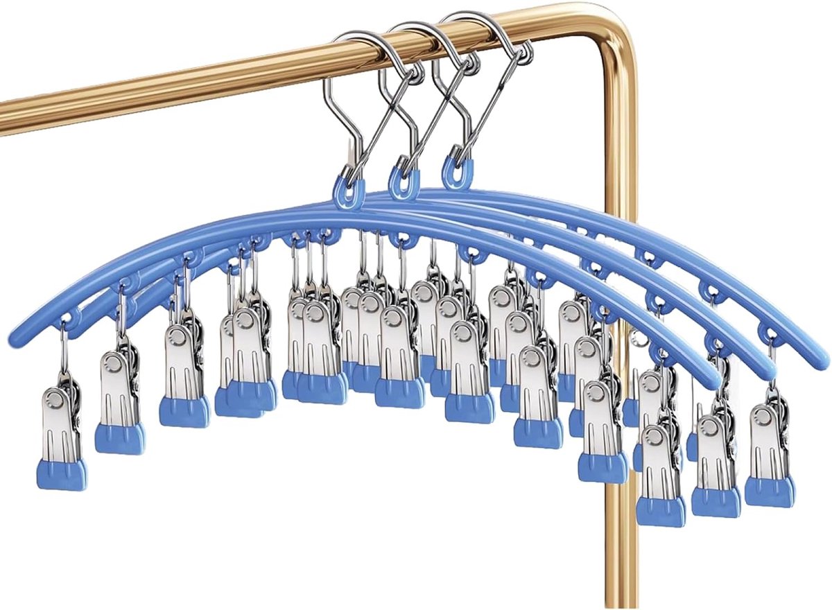 SnelShoppen - Square Sock Dryer, Ondergoed Hanger, RVS, Winddicht, Droogrek, Sokken Droger voor Wasrek, Kledinghanger voor Handdoeken (2-Pack) (Blauw)