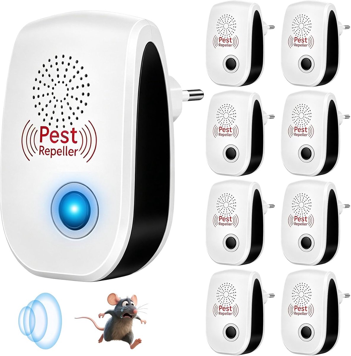 SnelShoppen - 8 Pack Ultrasonic Insectenbestrijding, Elektronische Ongediertebestrijders voor Muis, Rat, Moskieten en Spinnen, Duurzaam en Effectief v