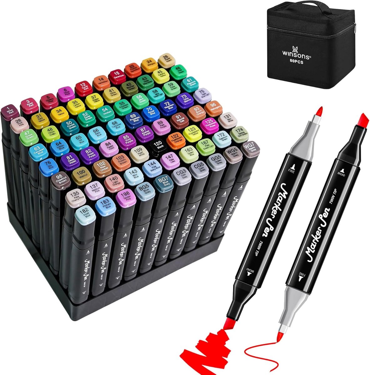 SnelShoppen - 80 Kleurige Dubbelzijdige Alcohol Markers - Sneldrogende, Niet-toxische Viltstiften voor Plastic, Metaal, Hout en Ceramiek - Ideaal voor