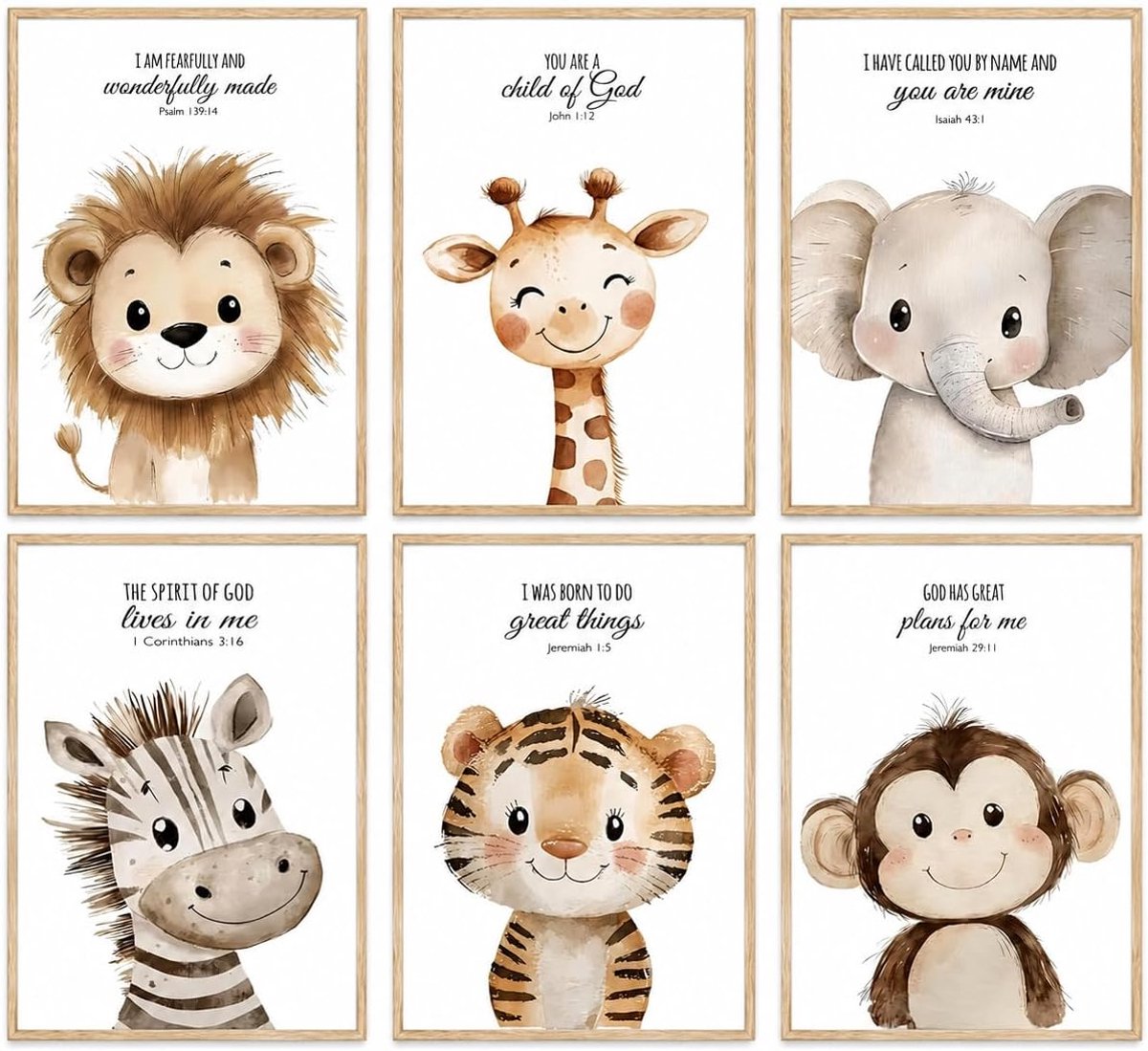 SnelShoppen - Inspirerende Posters voor Kinderkamer Meisje, Decoratieve Wandposters met Bijbelverzen, Dierlijke Motieven zoals Leeuw, Olifant, Giraffe