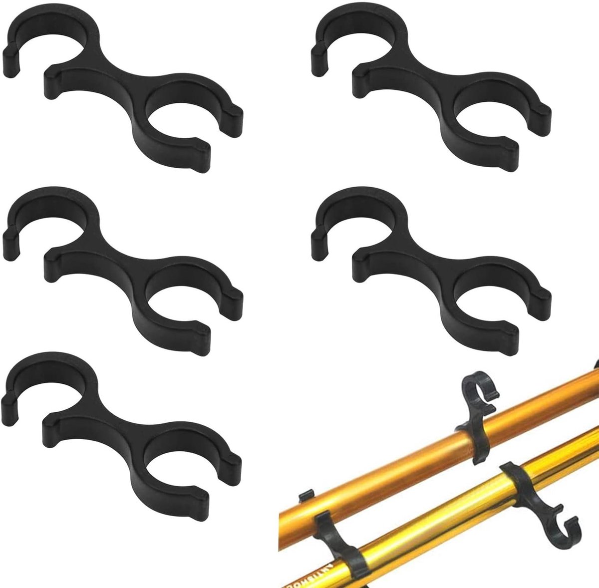 SnelShoppen - Pack van 20 Trekking Poles Accessoires - Plastic Alpine Pole Clips - Trekking Pole Clamp Shell Hose Guide - Zwart voor Outdoor Activitei