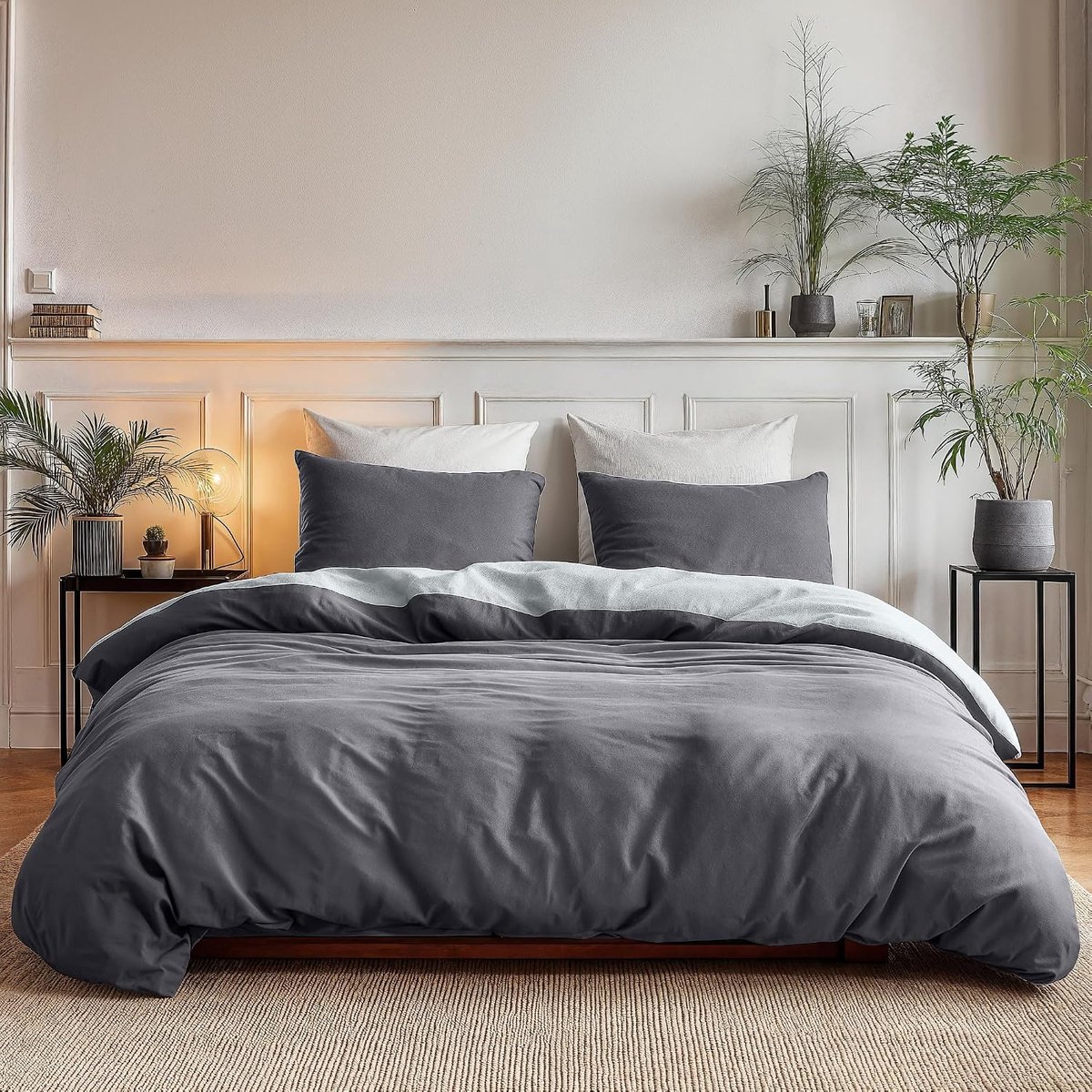 SnelShoppen - 100% Katoenen Dekbedovertrek 240x220 cm Antraciet/Grey - Zacht & Strijkvrij Dekbedovertrek met Drukknoop - Twee-Tonig Dekbedovertrekset