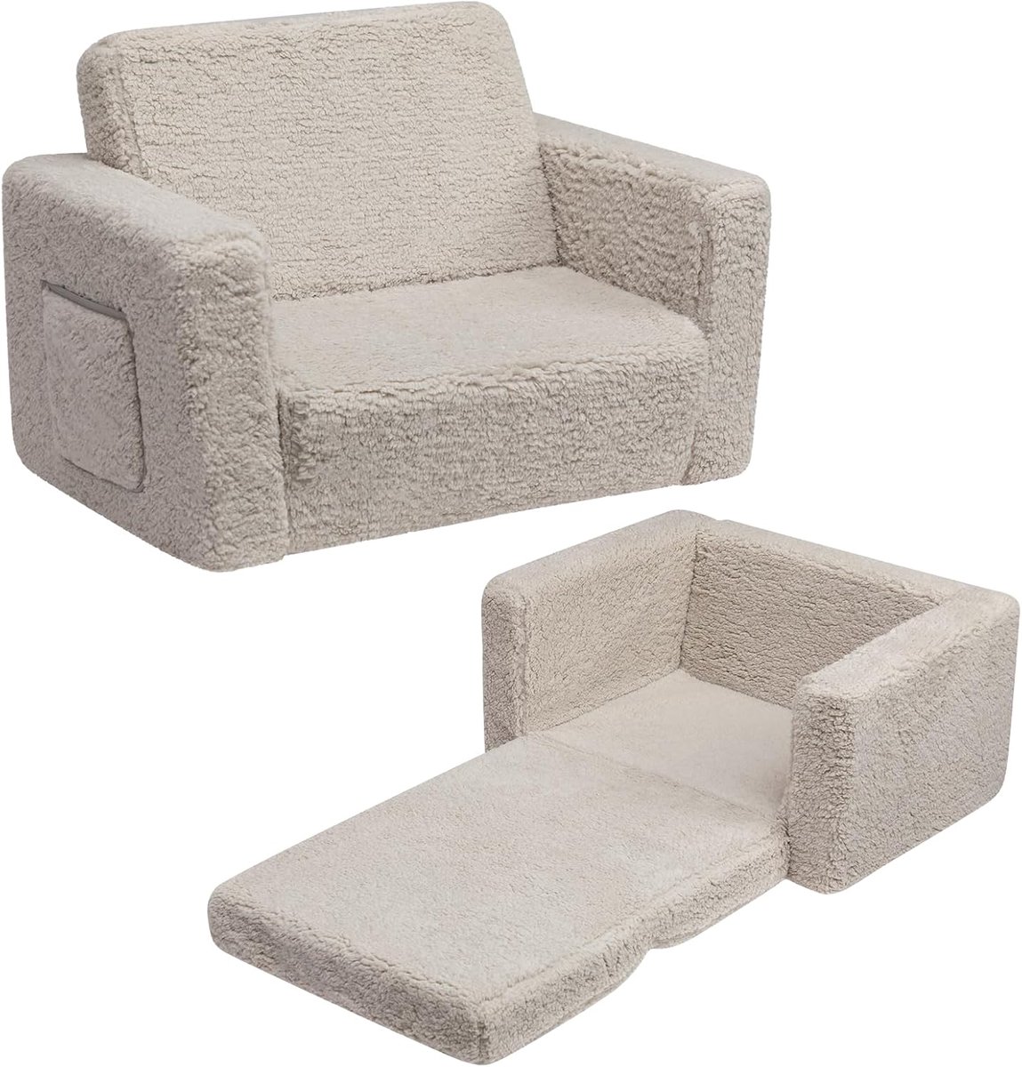SnelShoppen - Kinderen Armchair, 2-in-1 Vouwbare Kinderbank, Sofa Bed voor Kinderen, Sherpa Stof, Lichtgrijs, Perfect voor Kinderkamer, Verjaardag en