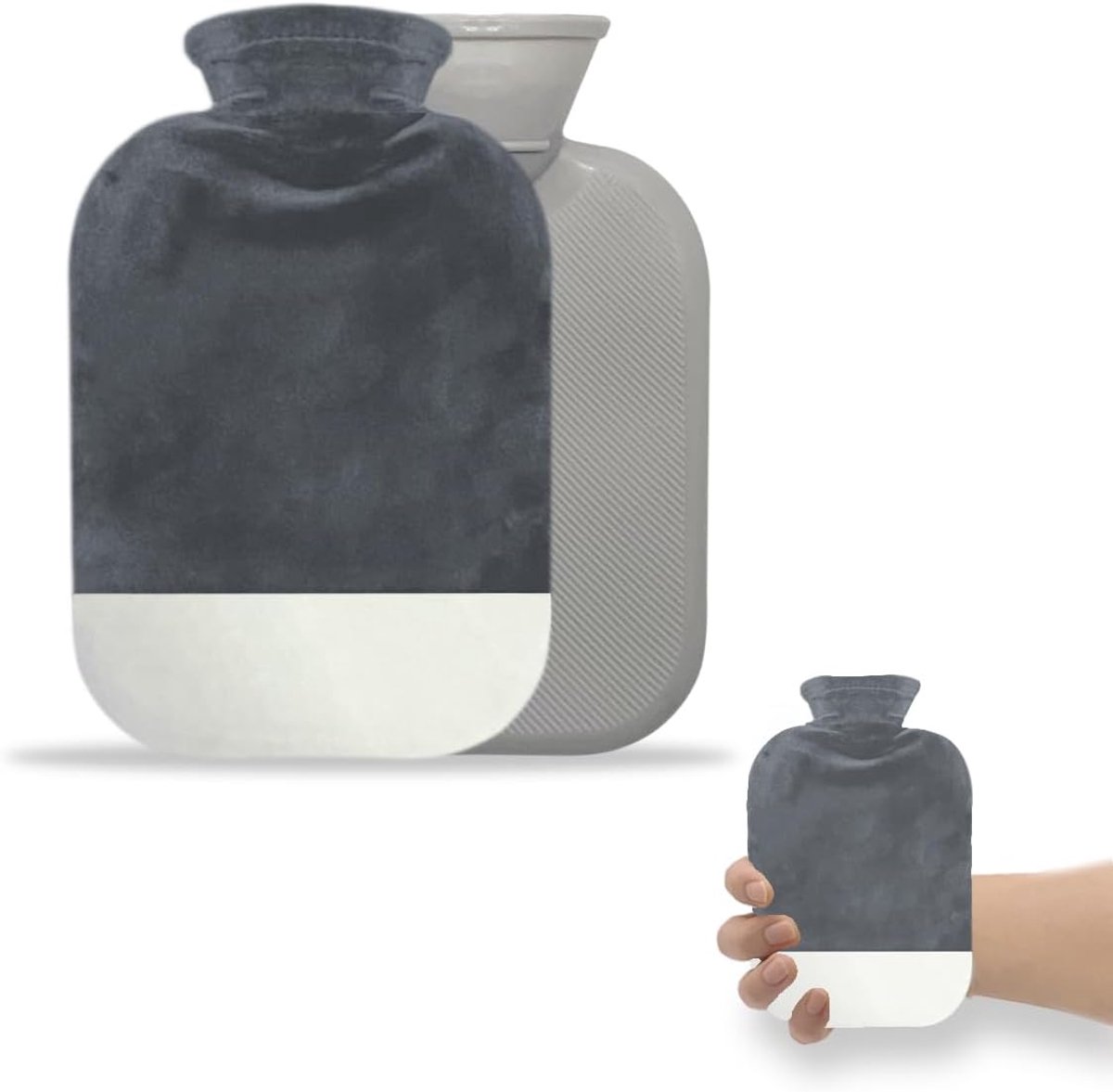 SnelShoppen - Mini Hot Water Bottle met Wasbare Pluche Cover, 500ml Warmwaterkruik voor Hand en Voet, Donkergrijs, Ideaal voor Koudere Dagen, Camping,