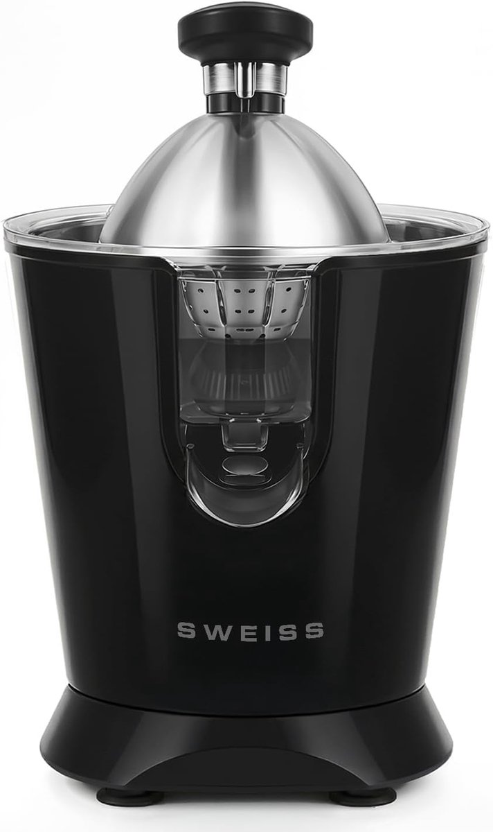 SnelShoppen - Professionele Elektrische Citrus Juicer 160W, Drupvrije Uitloop, Vaatwasserbestendig, Zwart, Perfect voor Keuken en Thuisgebruik