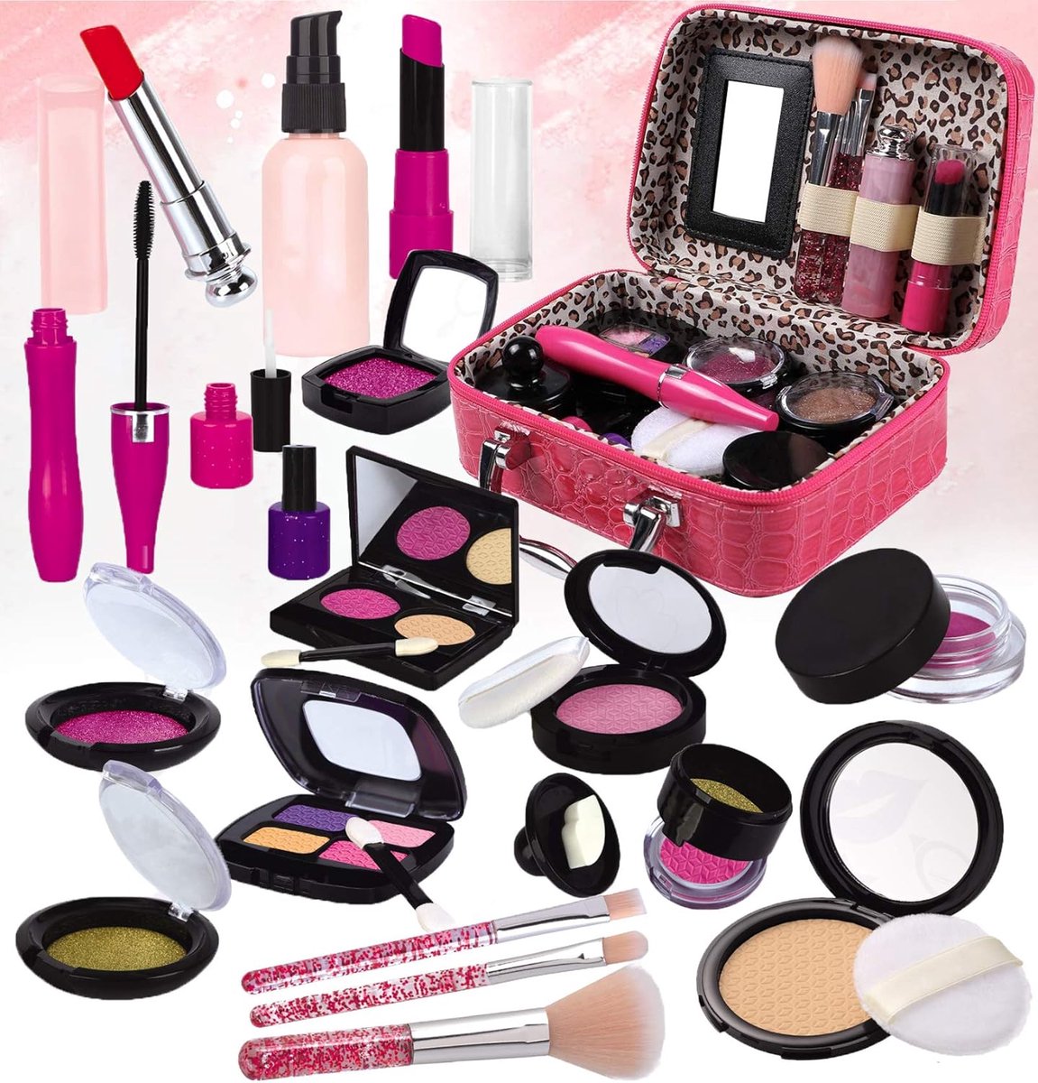 SnelShoppen - Pretend Kinder Make-up Set voor Meisjes, Speelgoed Make-up Set met Cosmetica Tas, Veilig en Niet-toxisch, Perfect als Cadeau voor Verjaa