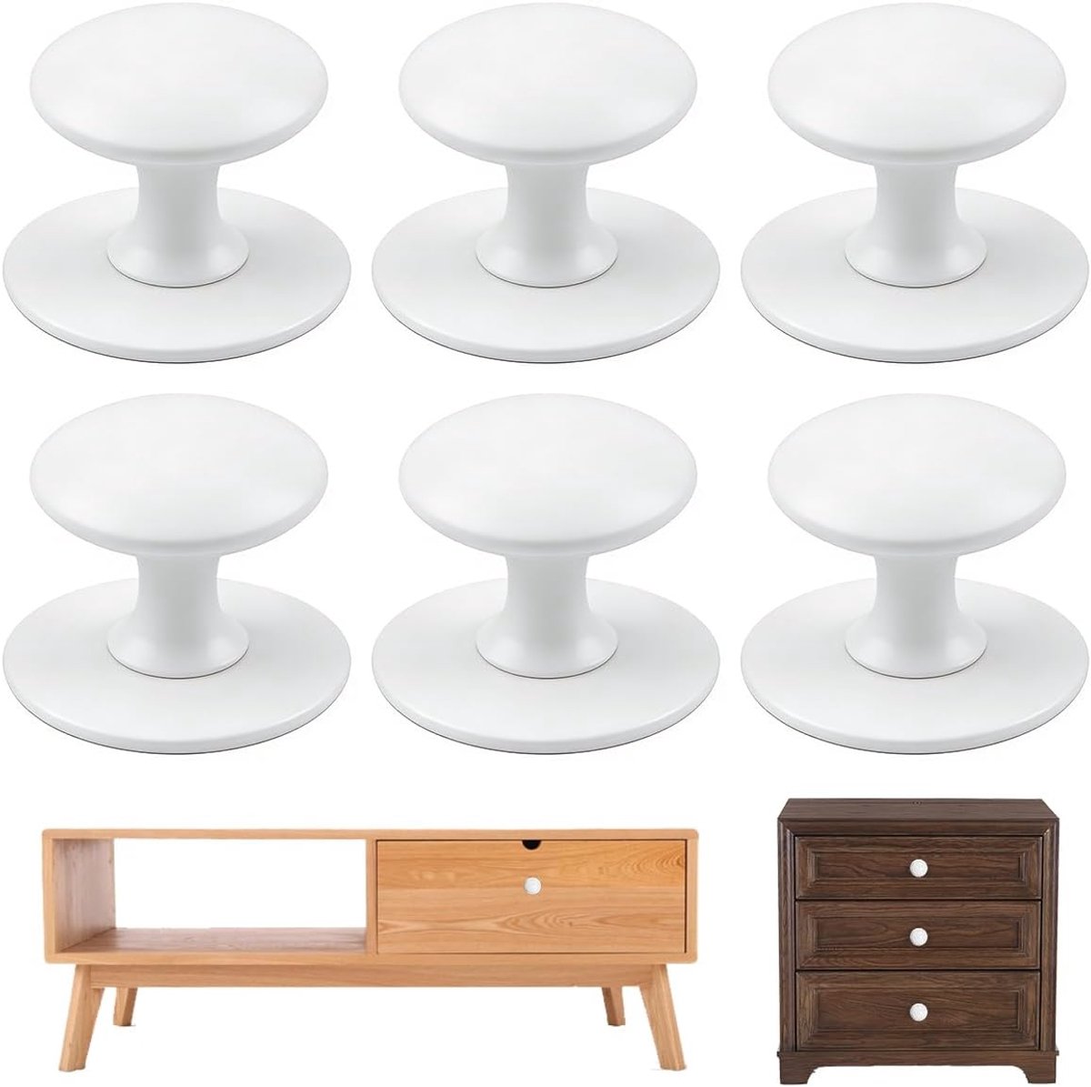 SnelShoppen - 6 Pcs Ronde Wit Zelfklevende Schuifladknoppen - Roestvrijstalen Ladeknop Zonder Boren voor Keuken, Kasten en Meubels - Duurzaam en Ergon