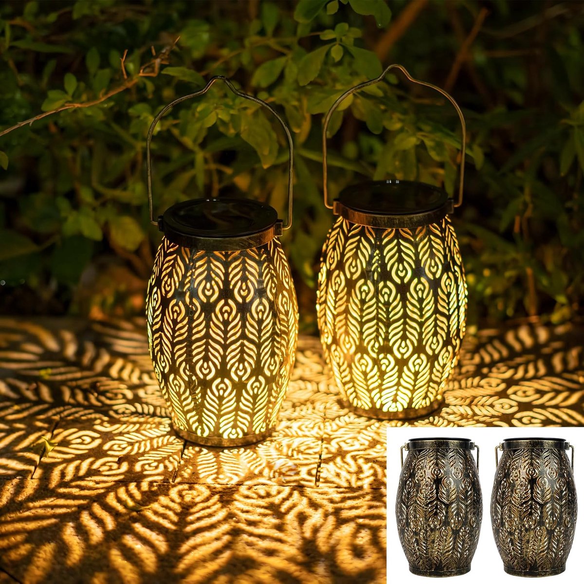 SnelShoppen - Outdoor Solar Lanterns - IP65 Waterproof - Retro Design - Hangende/Staande LED Lampen voor Tuin en Camping - 2 Stuks