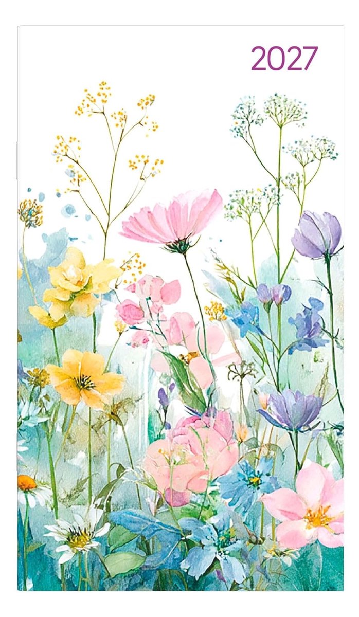 SnelShoppen - Miniplaner Style Blumenwiese 2027 - Compacte Taschenkalender 9x15 cm - Handige Wochenplaner met Jaarlijkse Overzichten en Duitse Kalenda