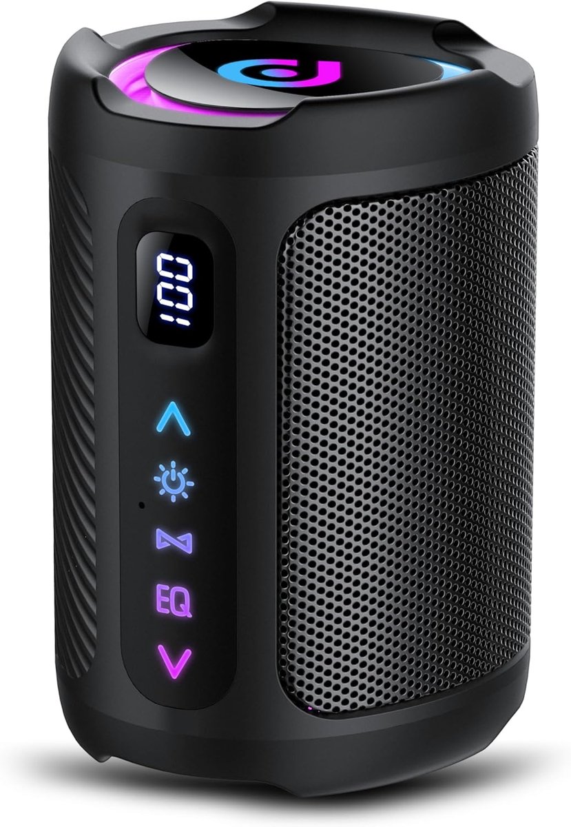 SnelShoppen - Bluetooth Speaker met Licht, Draadloze Muziekdoos, 15 Uur Batterij, IPX7 Waterdicht, Verbeterde Bass, Voor Feest, Camping, Sport, Fietse