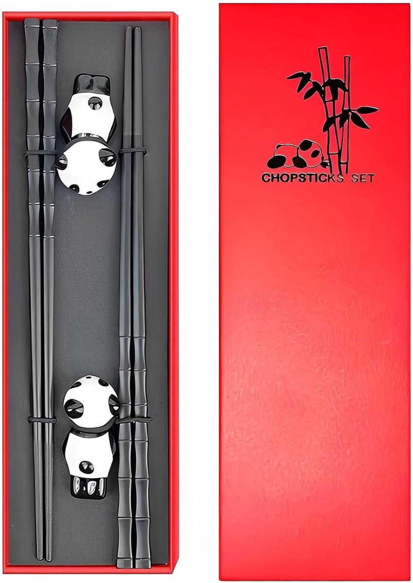 SnelShoppen - Gepersonaliseerd Keramisch Sushi Eetstokjes Set met Panda Stand, 2 Stuks Herbruikbare Eetstokjes voor Chinese Keuken, Tafelaccessoires e