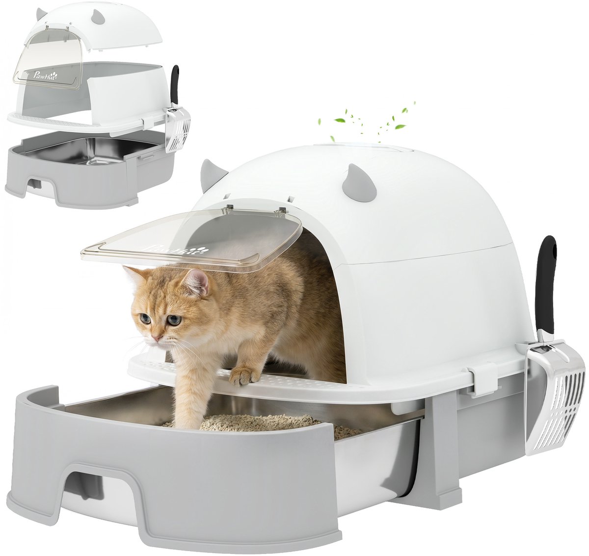 PawHut Cat Litter Box-Edelstahl, Kunststoff-52L x 42B x 39H cm-Grau