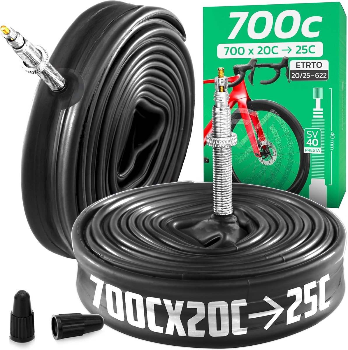 SnelShoppen - Set van 2 MOOVMOOV Binnenbanden 700C (28 inch) met Presta Ventiel 40 mm - Geschikt voor 700x20C, 700x23C, 700x25C - Ideaal voor Racefiet