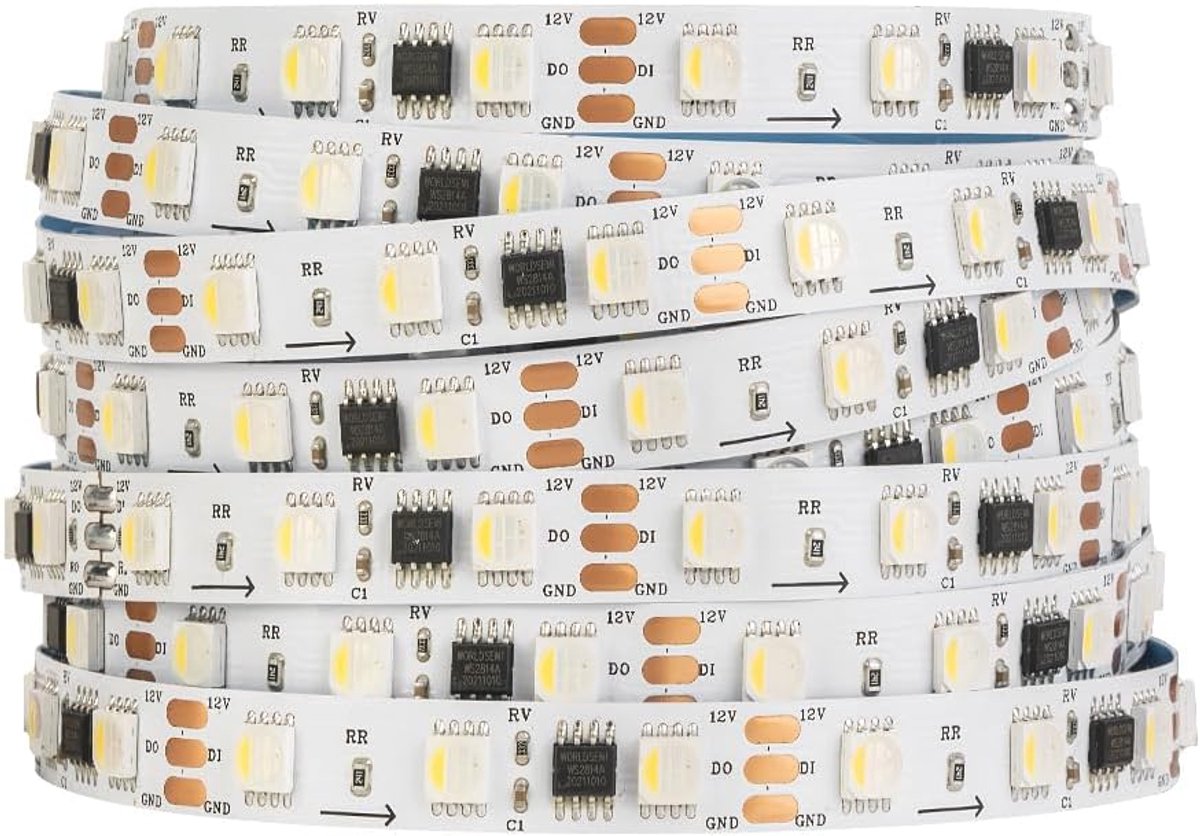 SnelShoppen - RGBW 5050SMD LED Strip 5M 60LEDs/m Adresserbaar DC12V Warm Wit Kleurrijk Decoratie Licht - Ideaal voor Feest, DIY Projecten, Binnengebru