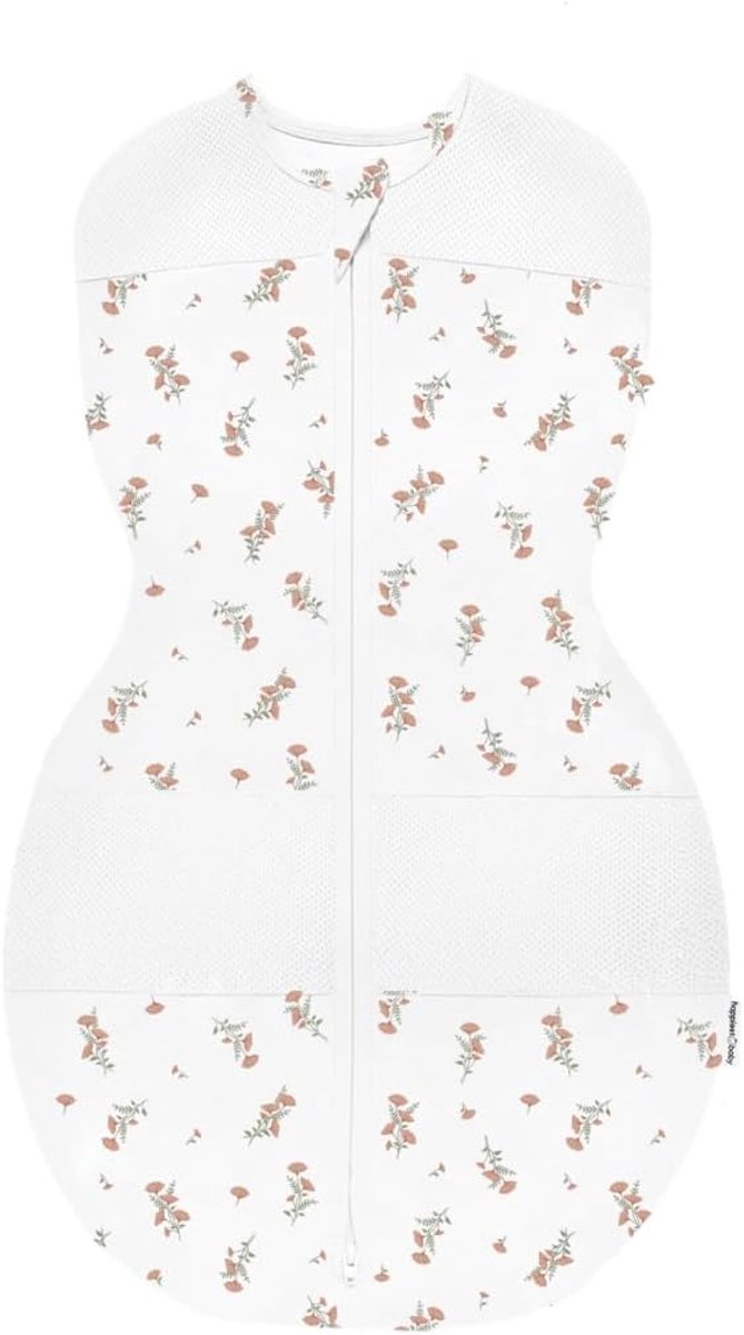 SnelShoppen - Swaddle Cloth voor Baby's, 100% Organisch Katoen, 5-Second Wikkeling, Gezonde Heupontwikkeling, Maat M, Wild Flowers Ivory